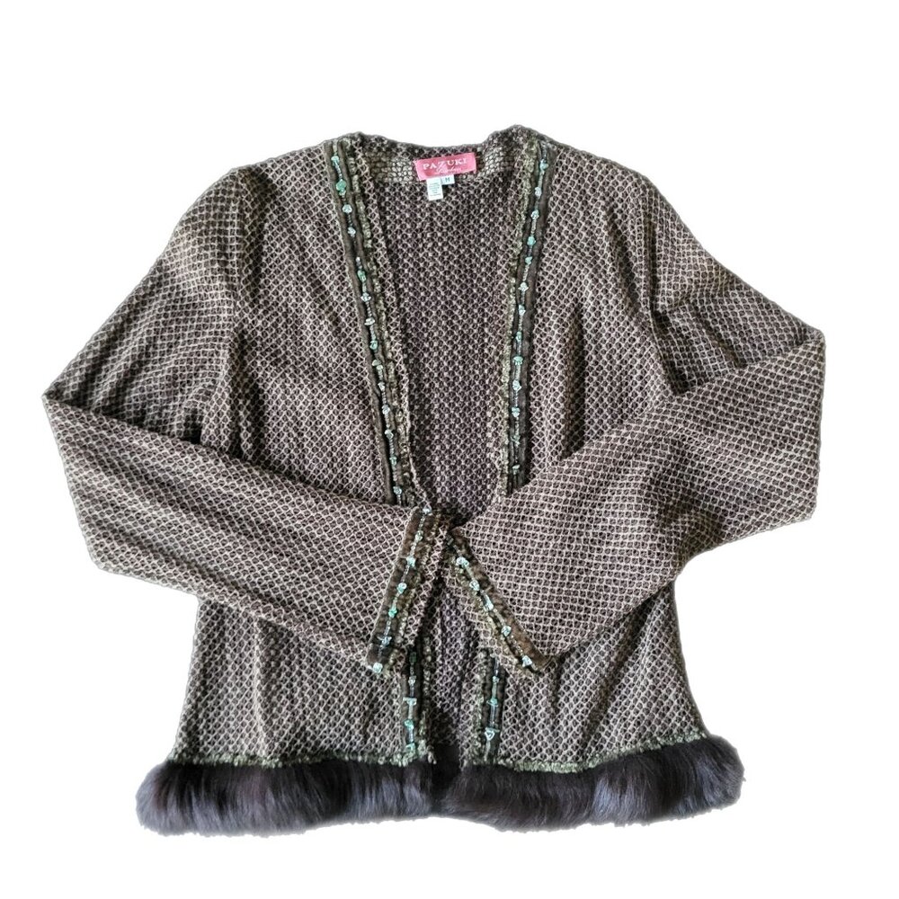 Pazuki London Sheer Embellished Cardigan with Beads and Trim
